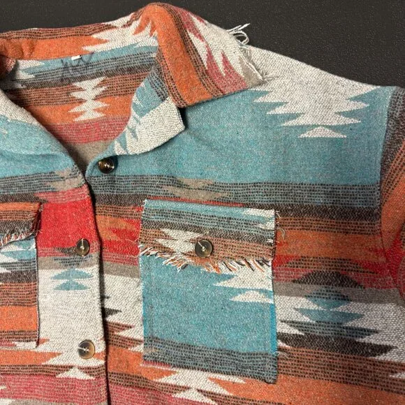 Southwestern Style Button-Up Jacket Shacket Oversized Women’s size Large - Picture 6 of 10